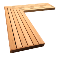 A Cedar L shaped Garden Bench Top. Can be used to make a creative L shaped Cedar floating seat if you use seat brackets.