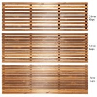 a picture of three slatted fence panels each with a different gap size. Allowing you to compare how the gaps sizes look.