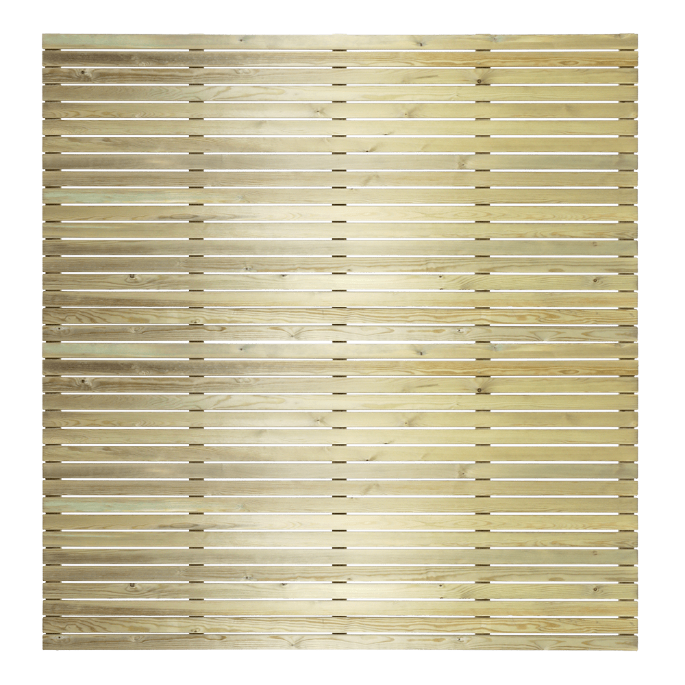 horizontal slat fence panels Pressure treated for a serene gold tone. Will look at home in any contemporary garden design.